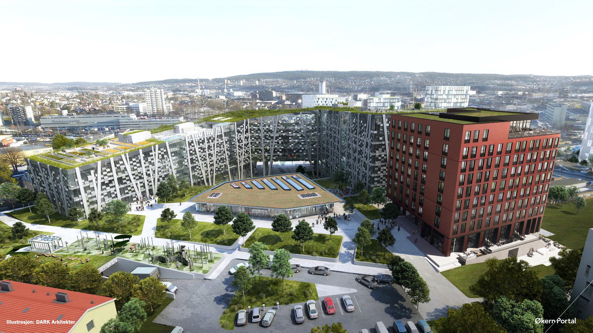 Nachhaltigkeit ist der Schlüssel zum Großprojekt Økern Portal. Das recycelte Aluminium Hydro CIRCAL hat dazu beigetragen, die anspruchsvolle BREEAM Excellent-Zertifizierung zu erreichen. (Foto:  3D Estate/DARK Arkitekter)