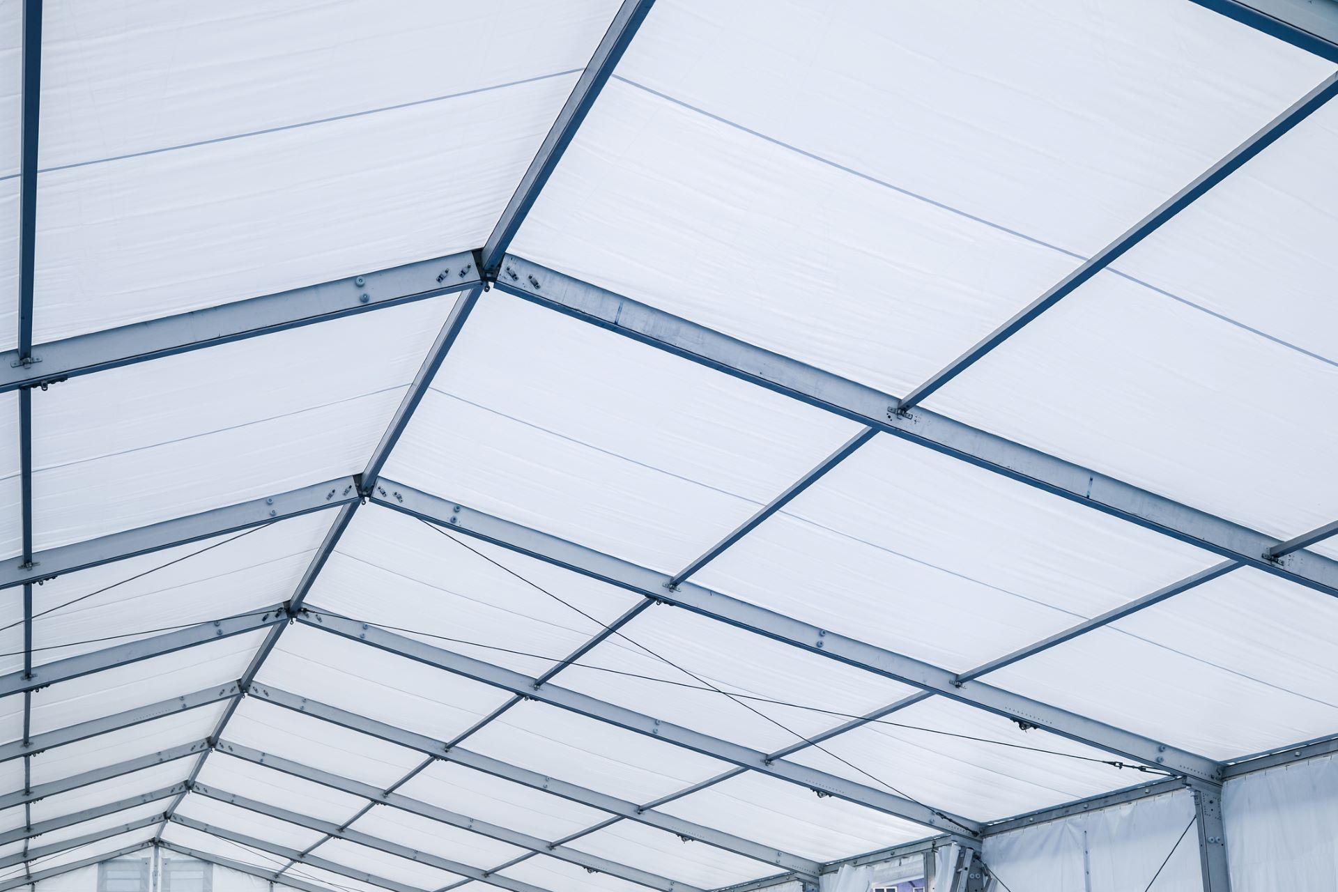 Interior of an aluminium frame tent